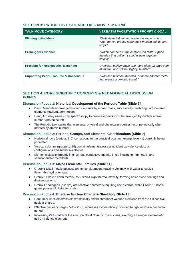 The Periodic Table: Organization & Trends Phenomena-Based Lesson: Gallium Metal Spontaneously Melting in the Palm of a Hand Teacher Discussion Guide sample page