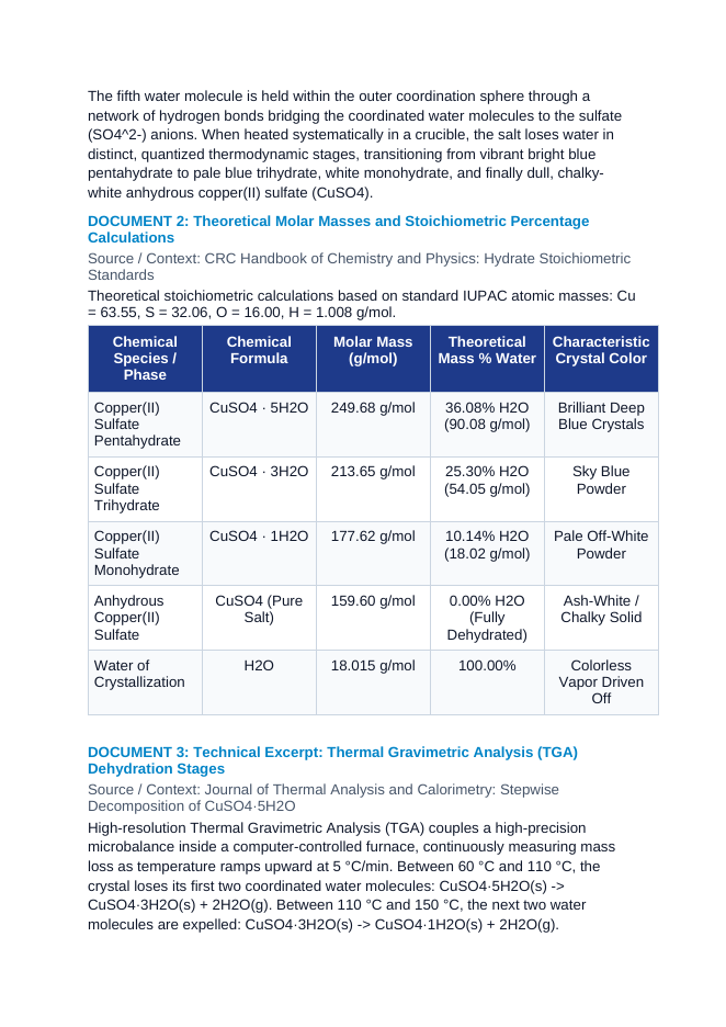 Thermal Gravimetric Dehydration and Stoichiometry of Copper Sulfate Pentahydrate CER Phenomena Worksheet sample page