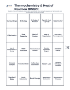 Thermochemistry & Heat of Reaction BINGO Review Game sample page