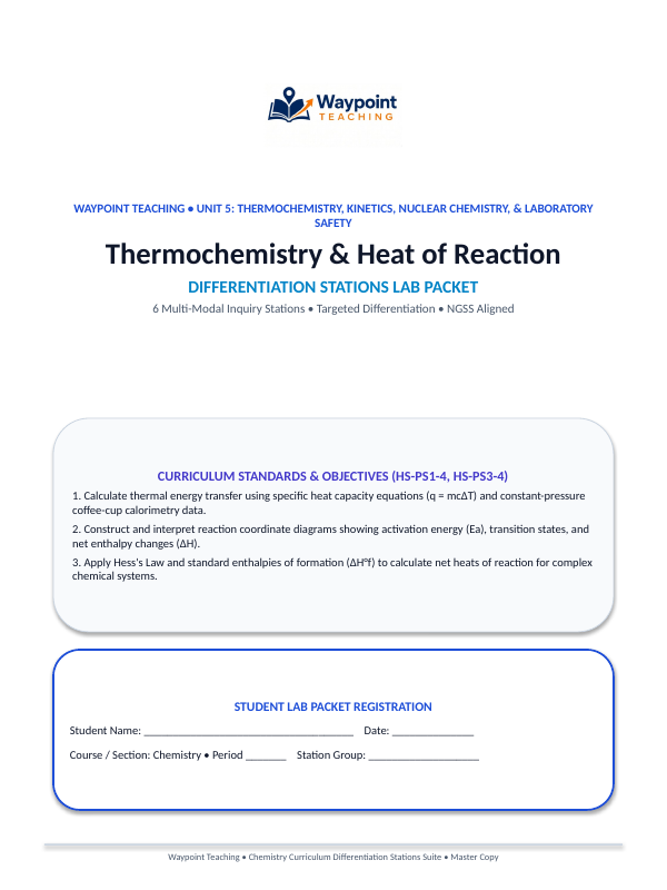Thermochemistry & Heat of Reaction Differentiation Stations sample page