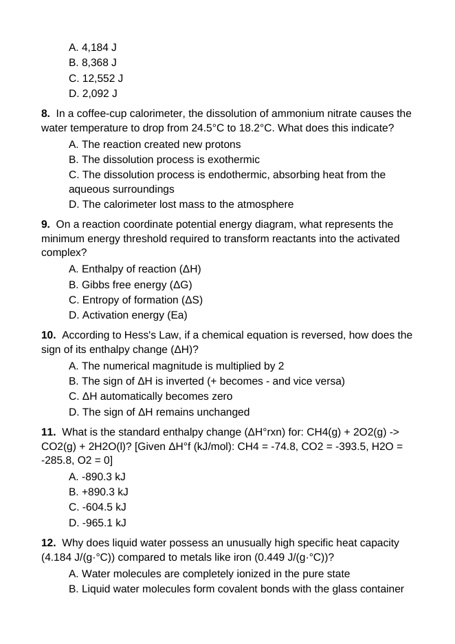 Thermochemistry & Heat of Reaction Lesson Quiz sample page