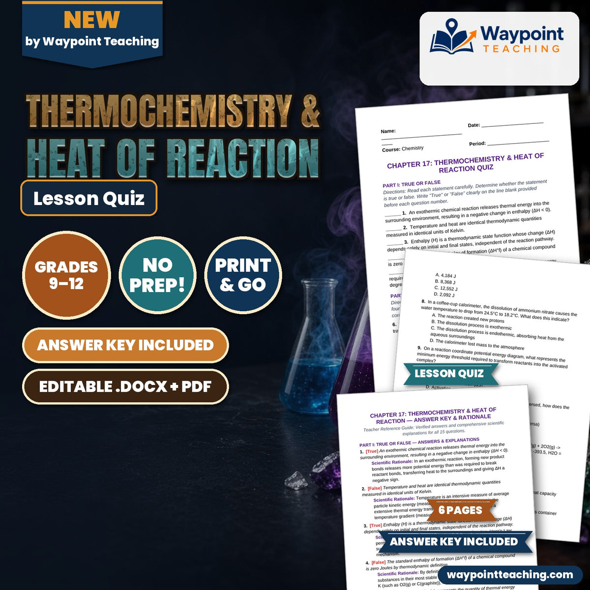Thermochemistry & Heat of Reaction Lesson Quiz cover