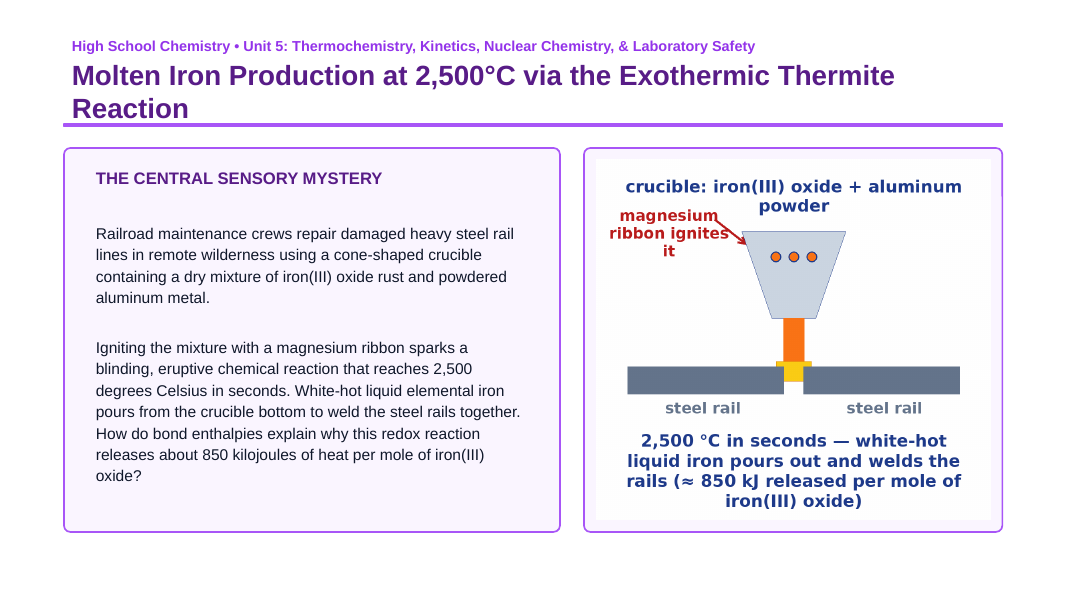 Thermochemistry & Heat of Reaction Phenomena-Based Lesson: Molten Iron Production at 2,500°C via the Exothermic Thermite Reaction Presentation sample page
