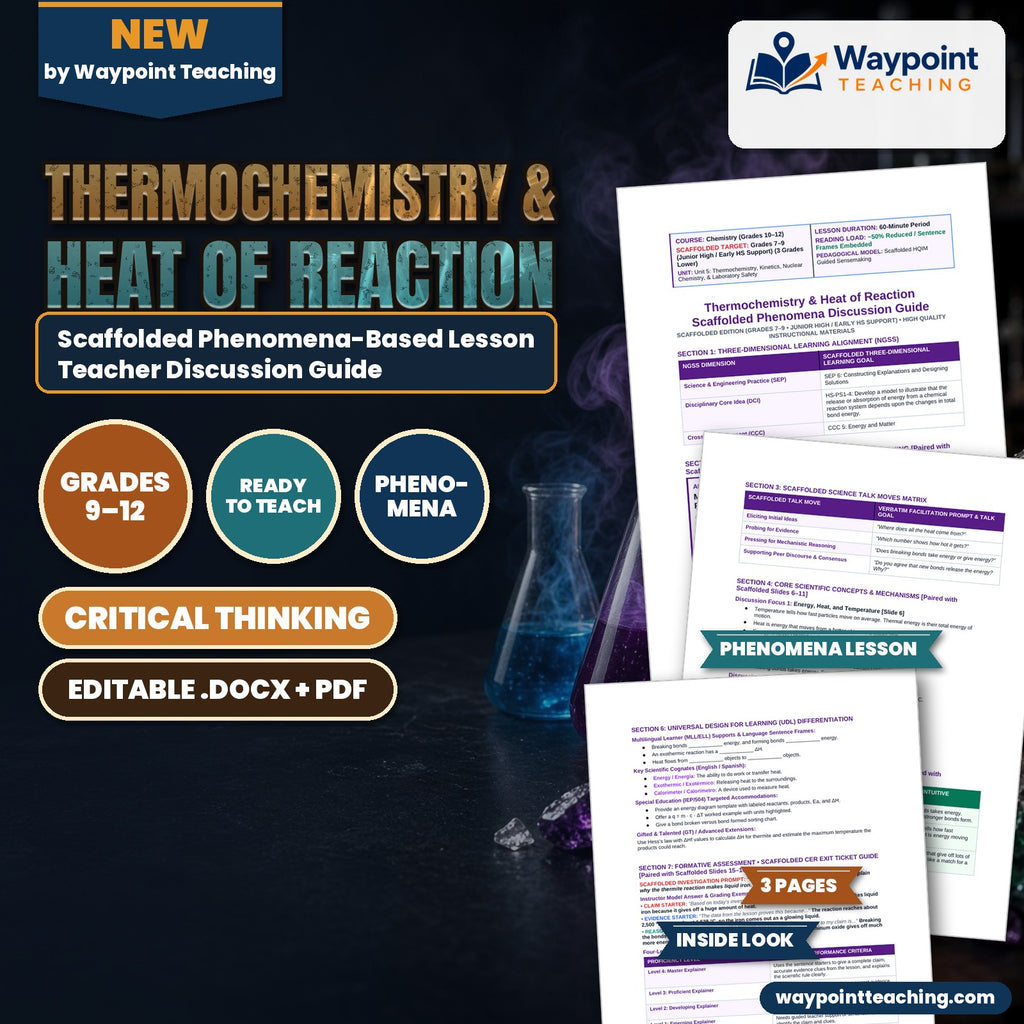 Thermochemistry & Heat of Reaction Scaffolded Phenomena-Based Lesson: Molten Iron Production at 2,500°C via the Exothermic Thermite Reaction Teacher Discussion Guide cover