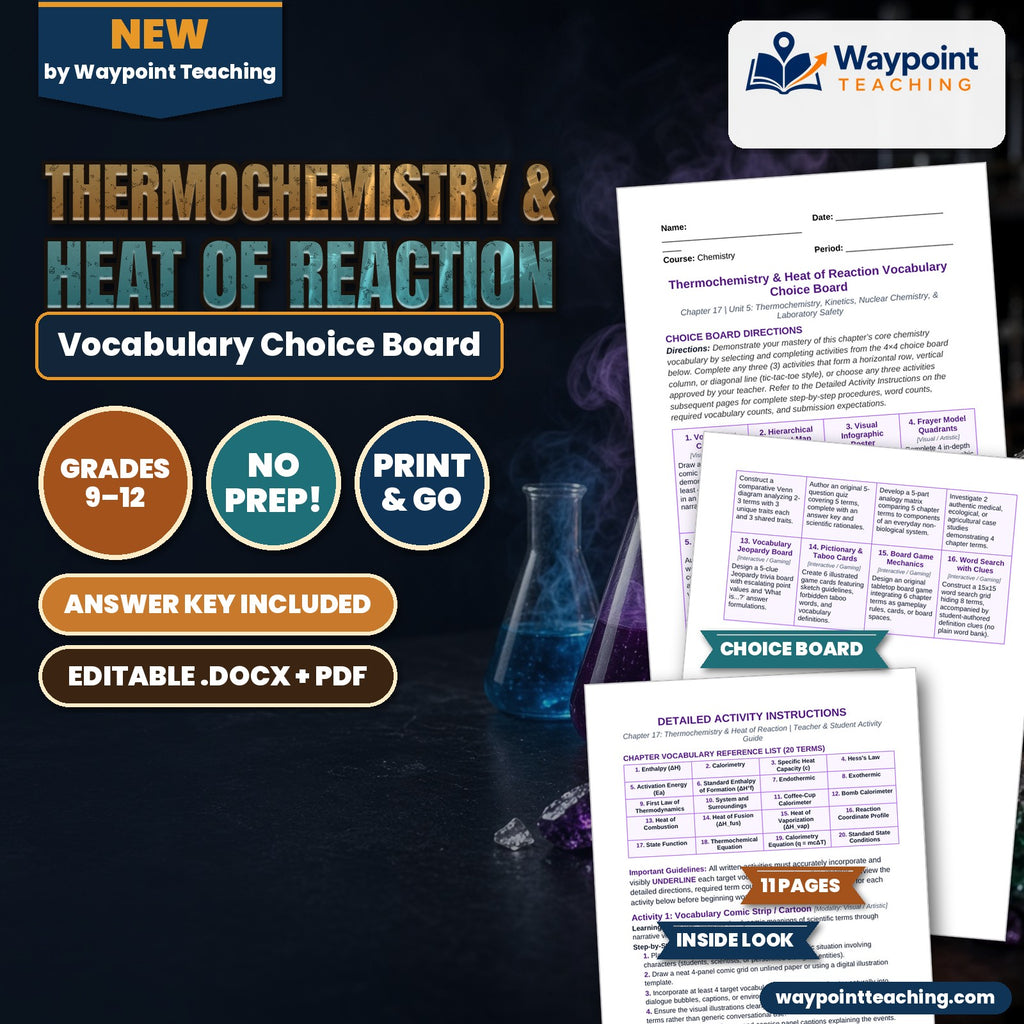 Thermochemistry & Heat of Reaction Vocabulary Choice Board cover