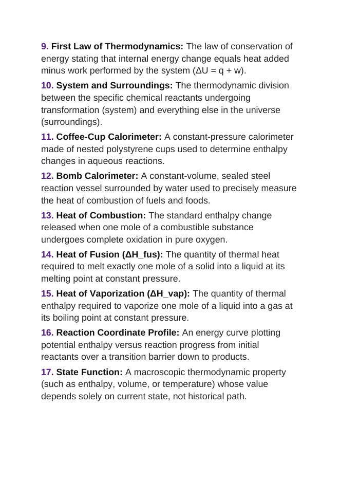 Thermochemistry & Heat of Reaction Vocabulary Words & Definitions sample page