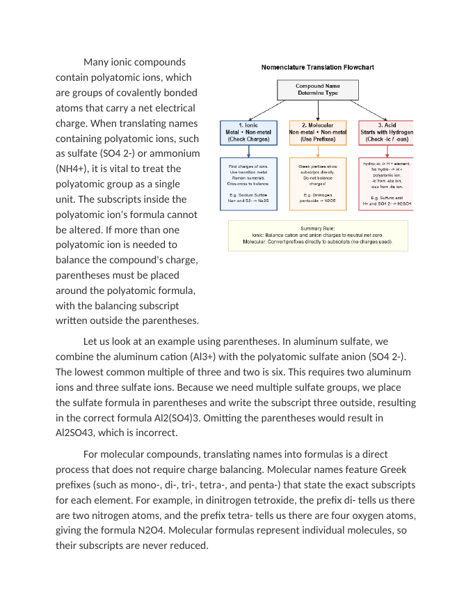 Translating Chemical Names into Chemical Formulas Reading Worksheet sample page