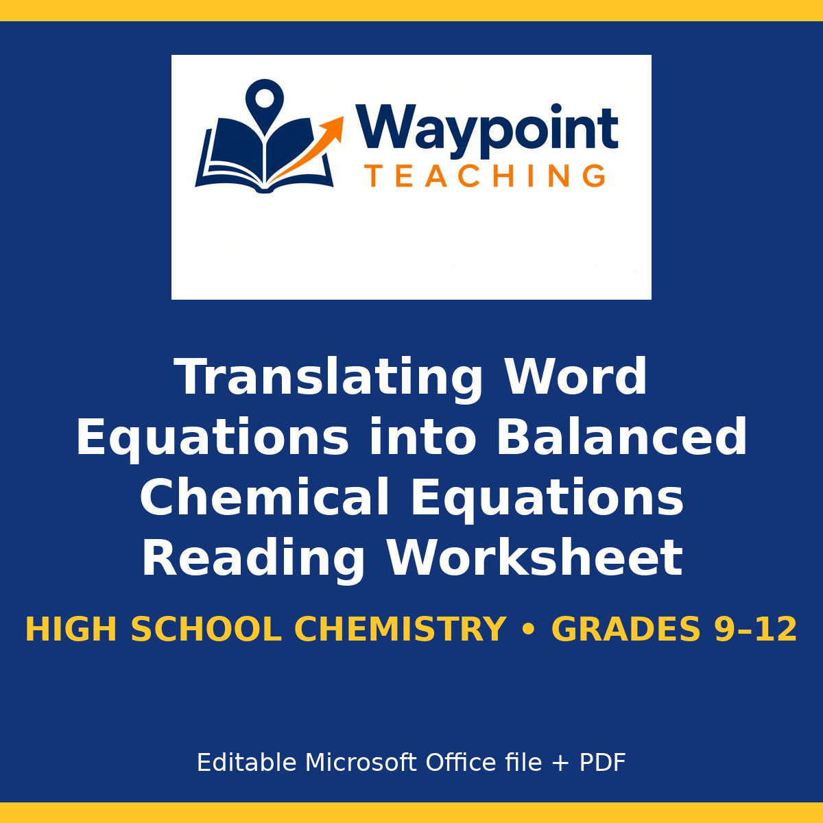 Translating Word Equations into Balanced Chemical Equations Reading Worksheet cover