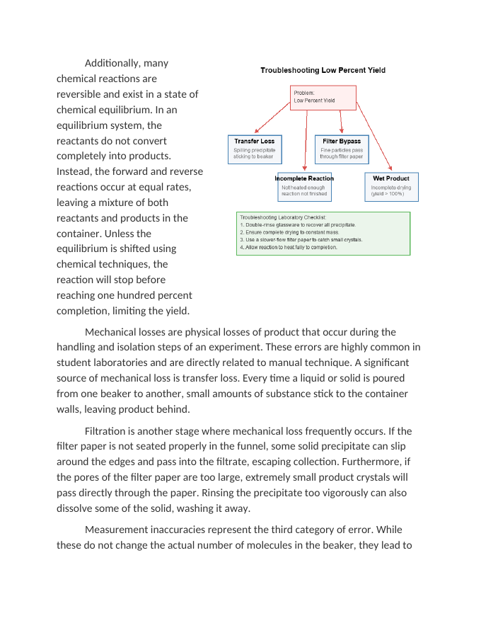 Troubleshooting Sources of Error in Low Percent Yields Reading Worksheet sample page