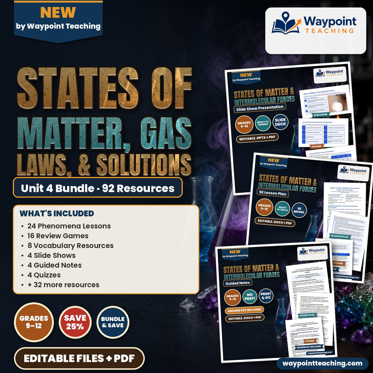 HS Chemistry Unit 4: States of Matter, Gas Laws, & Solutions Bundle cover