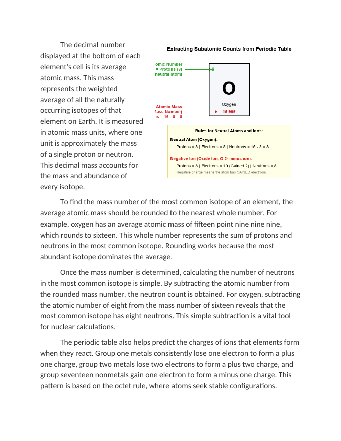 Using the Periodic Table to Predict Subatomic Particle Counts Reading Worksheet sample page
