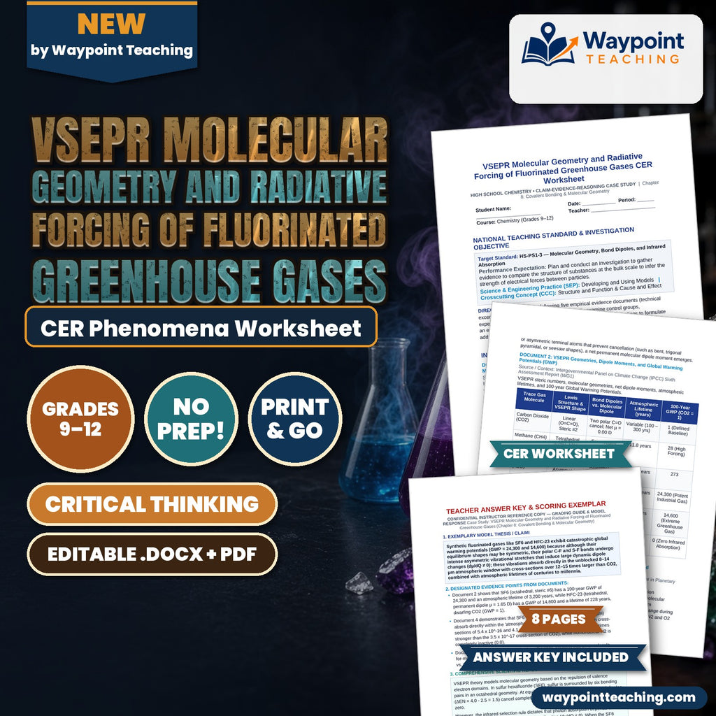 VSEPR Molecular Geometry and Radiative Forcing of Fluorinated Greenhouse Gases CER Phenomena Worksheet cover