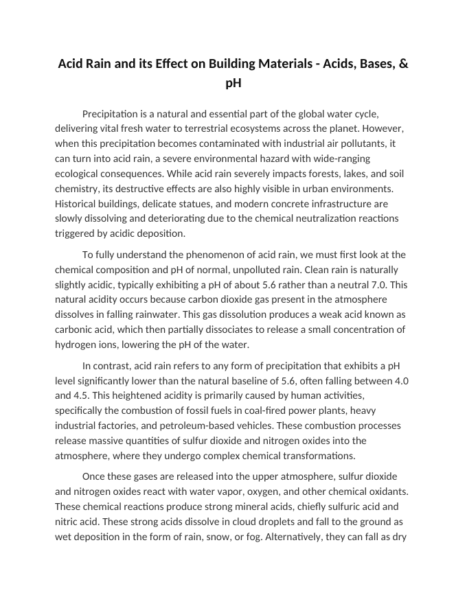 Acid Rain and its Effect on Building Materials Reading Worksheet sample page