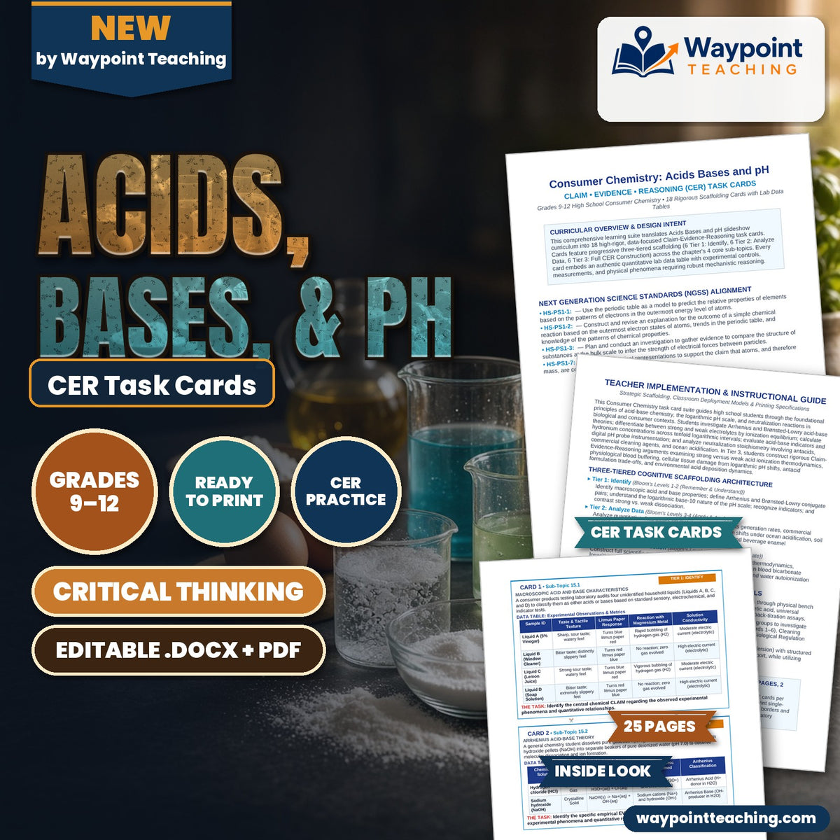 Acids, Bases, & pH CER Task Cards cover