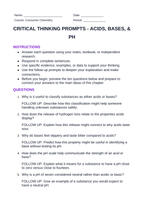 Acids, Bases, & pH Critical Thinking Prompts sample page