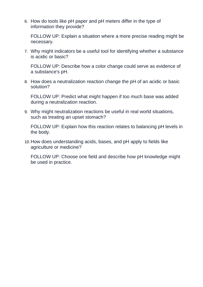Acids, Bases, & pH Critical Thinking Prompts sample page