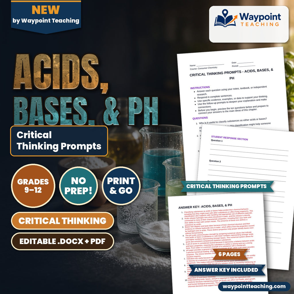 Acids, Bases, & pH Critical Thinking Prompts cover