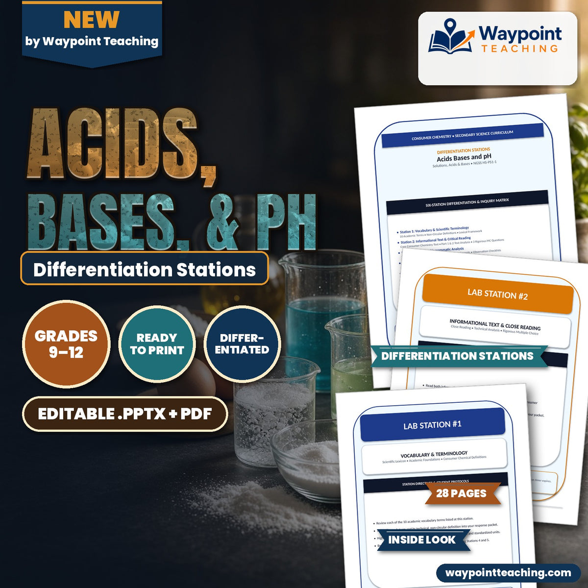 Acids, Bases, & pH Differentiation Stations cover