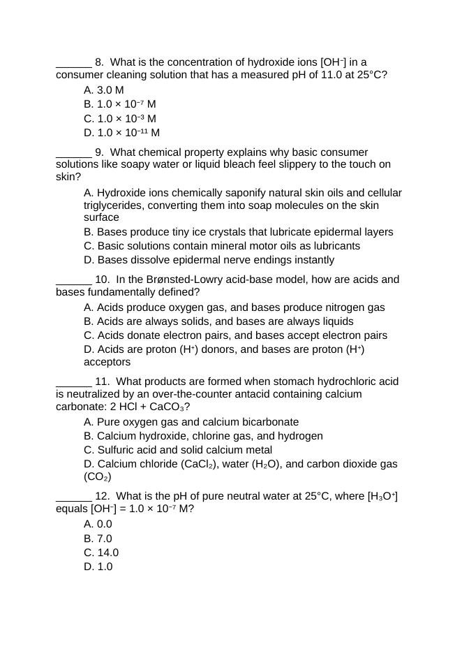 Acids, Bases, & pH Lesson Quiz sample page