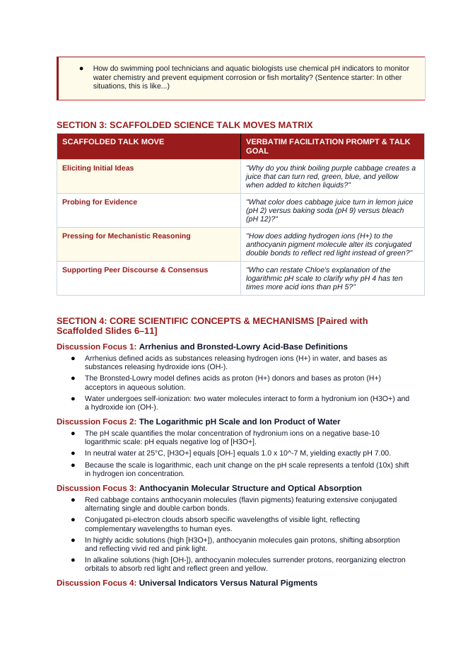 Acids, Bases, & pH Scaffolded Phenomena-Based Lesson: Chameleon-Like Rainbow Color Transformations of Natural Red Cabbage Pigment Across the Full pH Scale Teacher Discussion Guide sample page