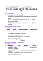Acids, Bases, & pH Spanish Guided Notes sample page