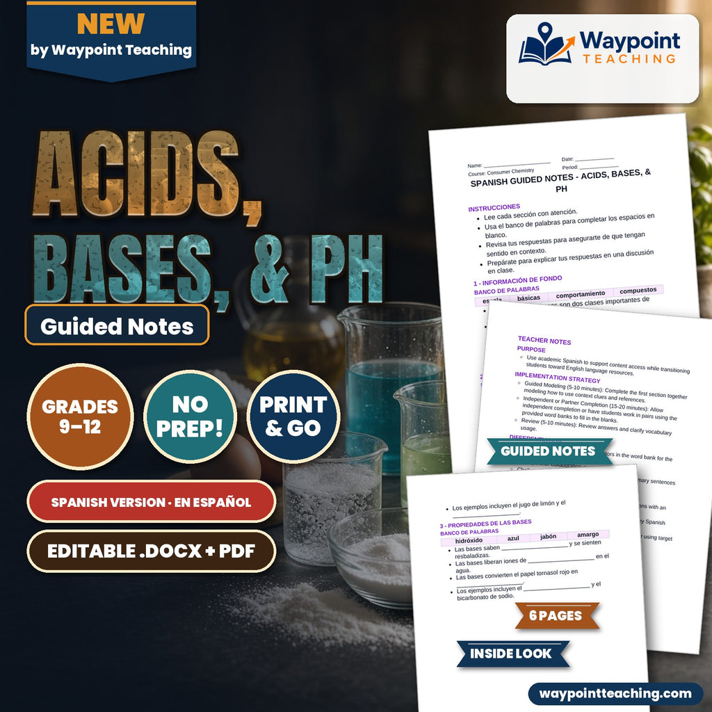 Acids, Bases, & pH Spanish Guided Notes cover