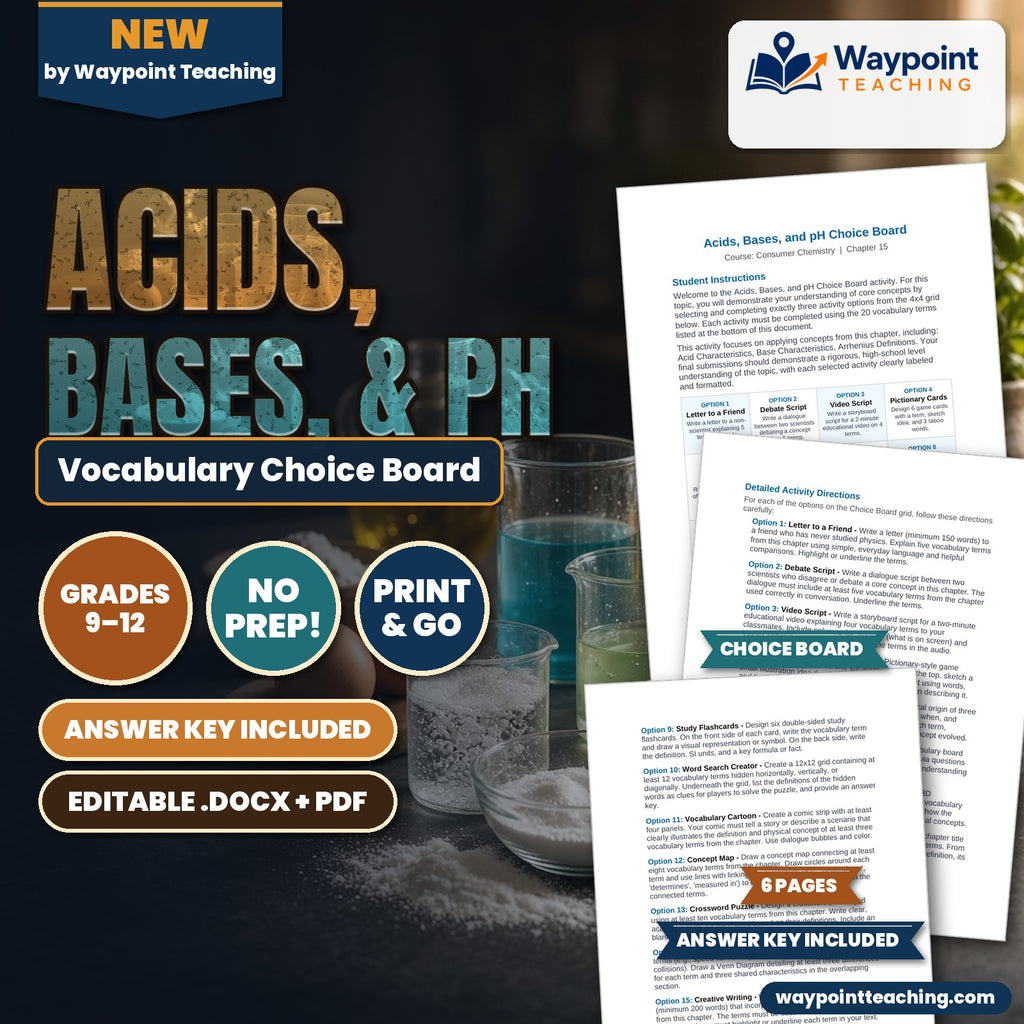 Acids, Bases, & pH Vocabulary Choice Board cover