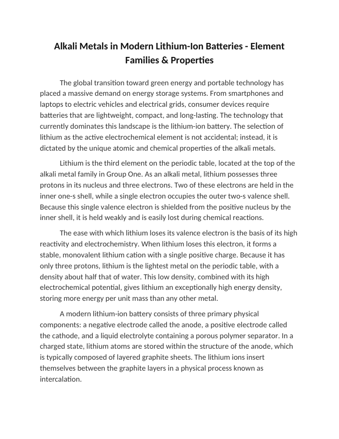 Alkali Metals in Modern Lithium-Ion Batteries Reading Worksheet sample page
