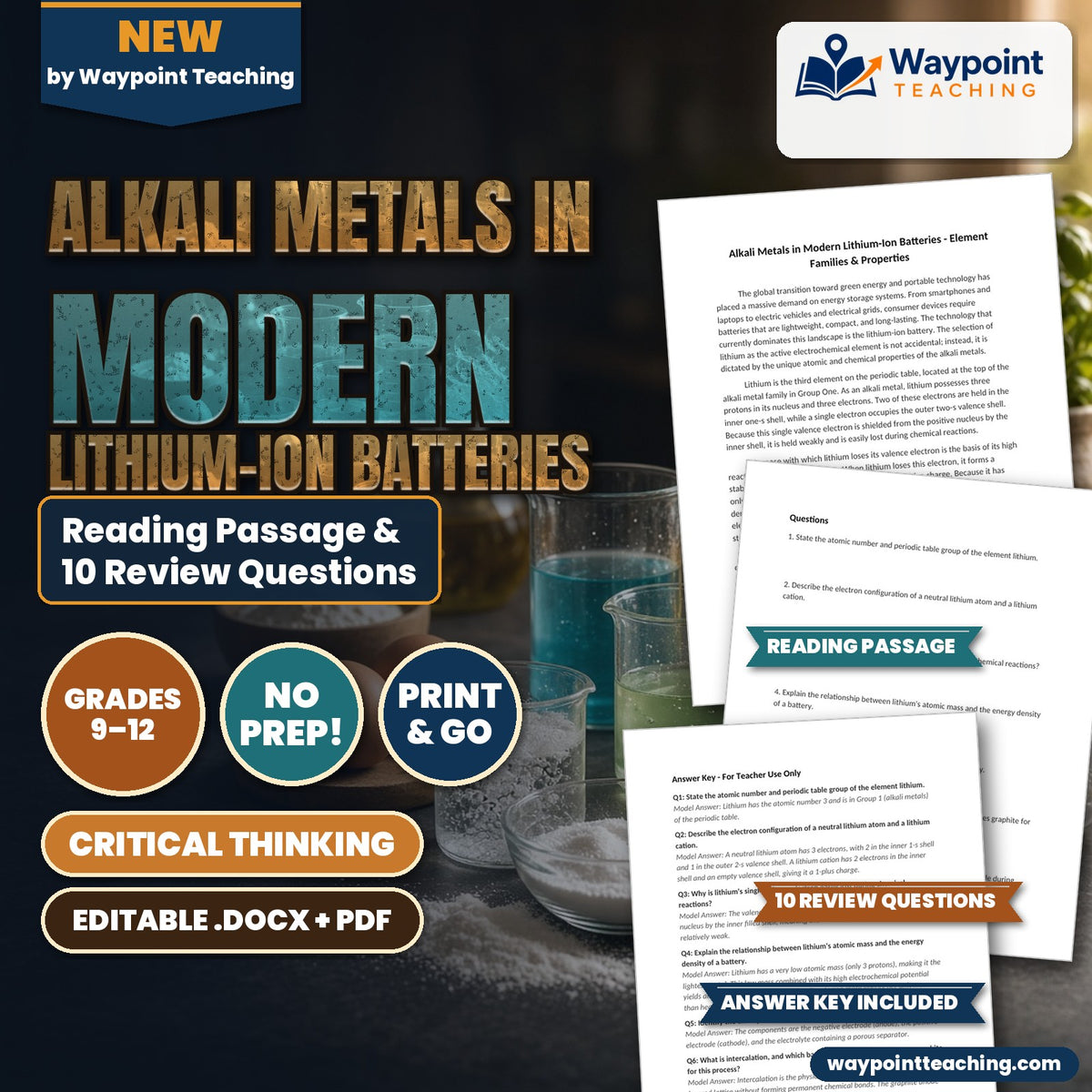 Alkali Metals in Modern Lithium-Ion Batteries Reading Worksheet cover