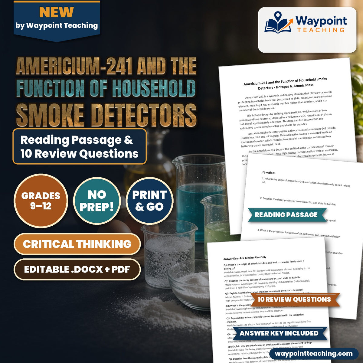 Americium-241 and the Function of Household Smoke Detectors Reading Worksheet cover