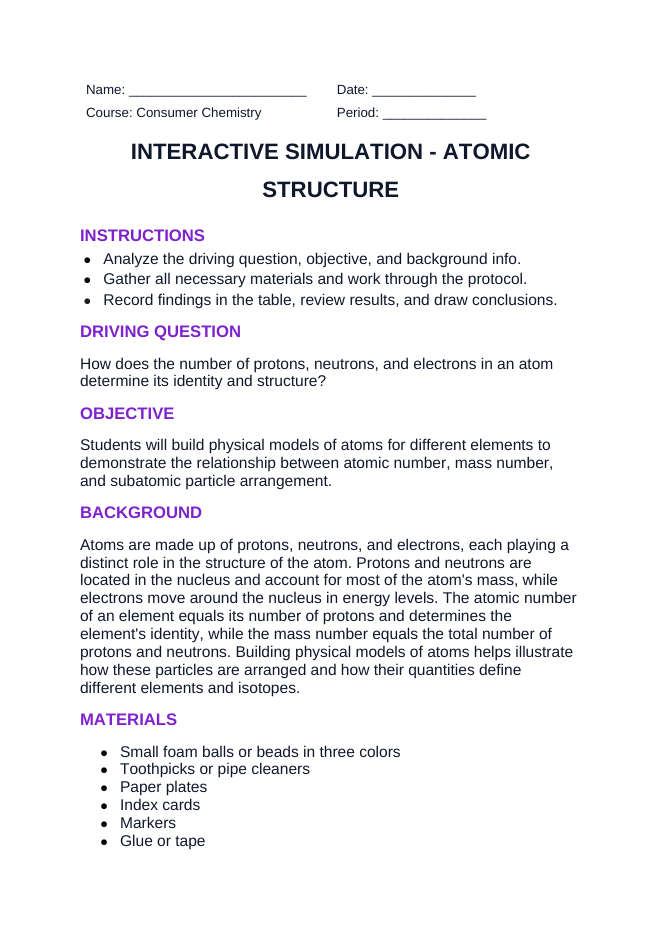 Atomic Structure Interactive Simulation sample page