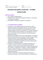 Atomic Structure Spanish Reading Passage & Comprehension Questions sample page