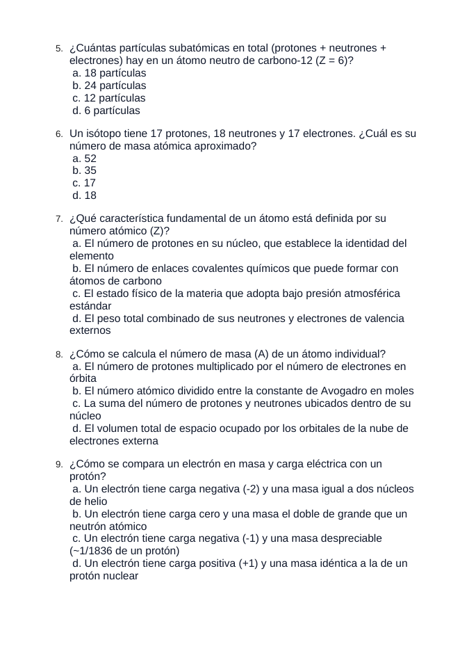 Atomic Structure Spanish Unit Test sample page