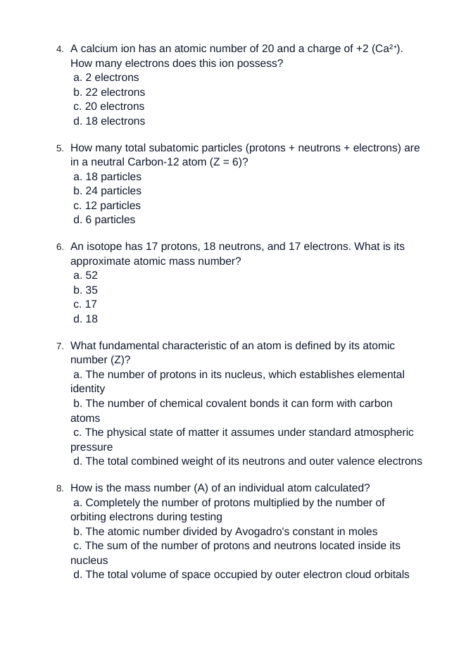 Atomic Structure Unit Test sample page