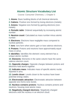 Atomic Structure Vocabulary Words & Definitions sample page