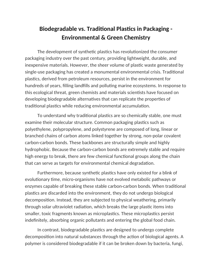 Biodegradable vs. Traditional Plastics in Packaging Reading Worksheet sample page