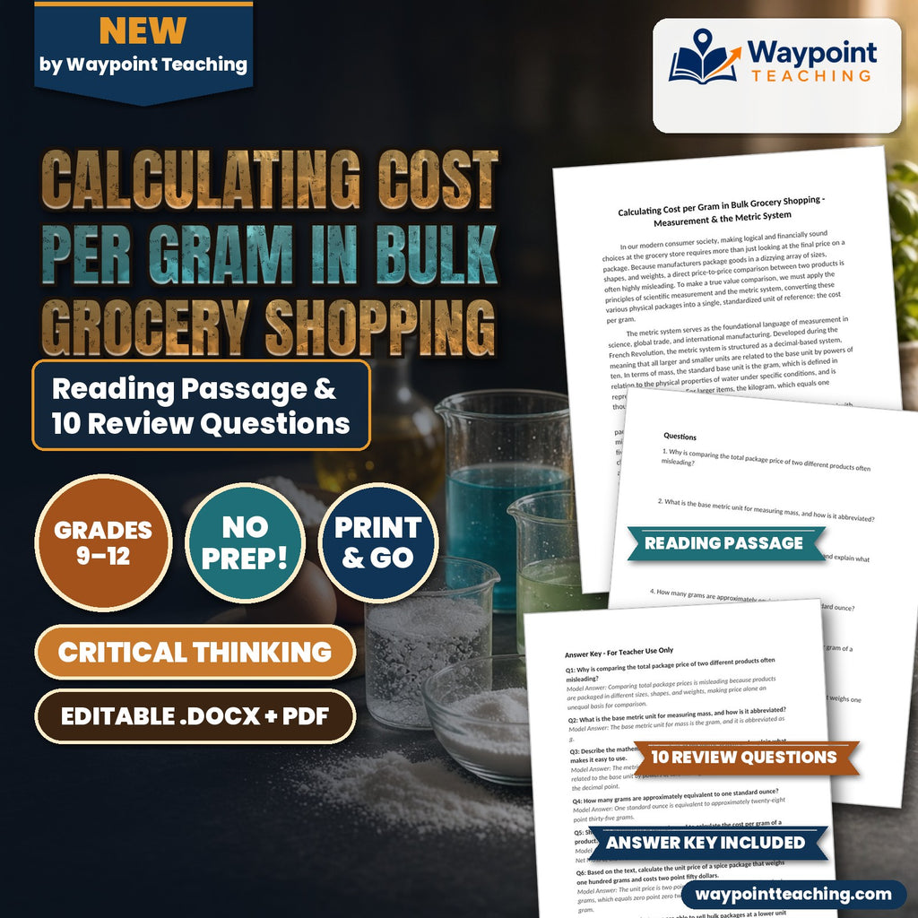Calculating Cost per Gram in Bulk Grocery Shopping Reading Worksheet cover