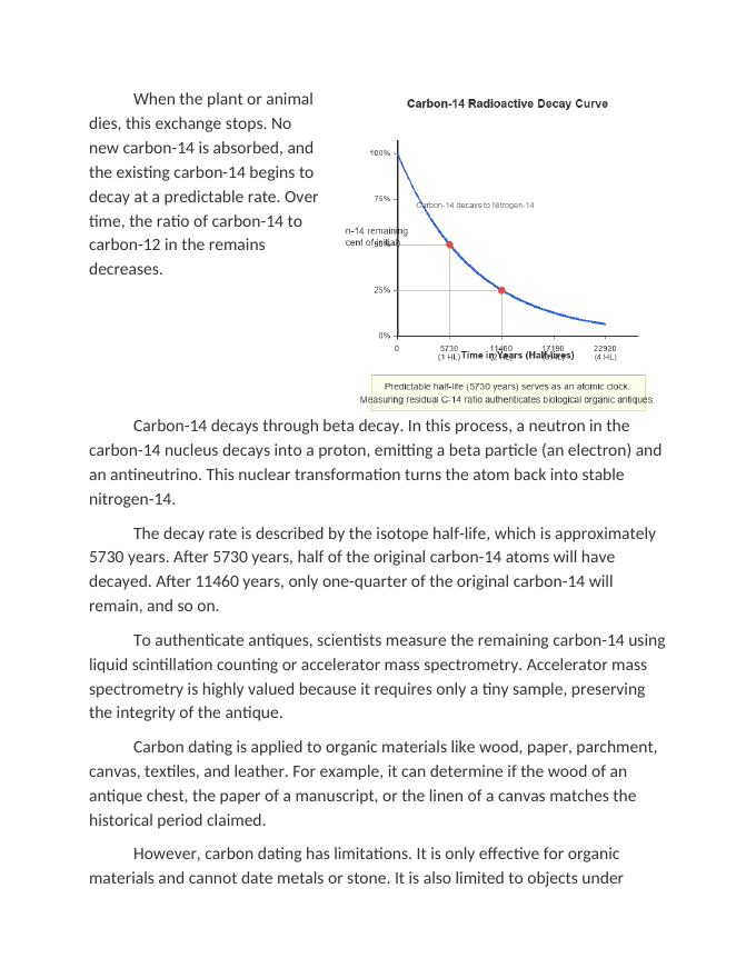 Carbon Dating in the Authentication of Antiques Reading Worksheet sample page