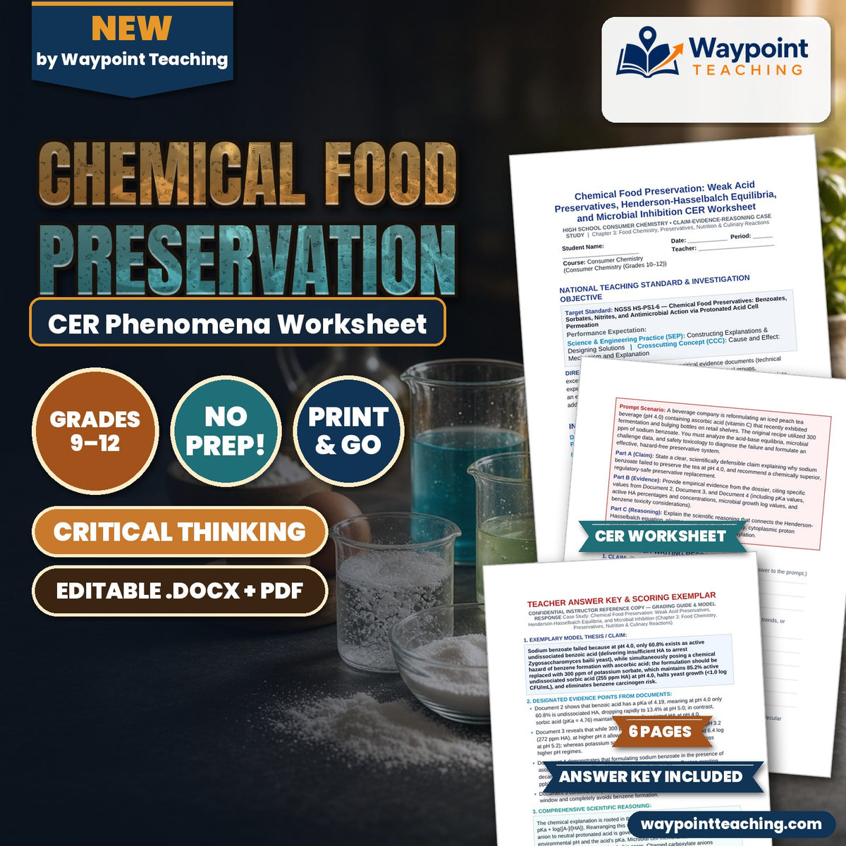 Chemical Food Preservation: Weak Acid Preservatives, Henderson-Hasselbalch Equilibria, and Microbial Inhibition CER Phenomena Worksheet cover