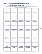 Chemical Reactions & Equations BINGO Review Game sample page
