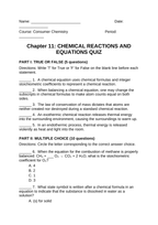 Chemical Reactions & Equations Lesson Quiz sample page