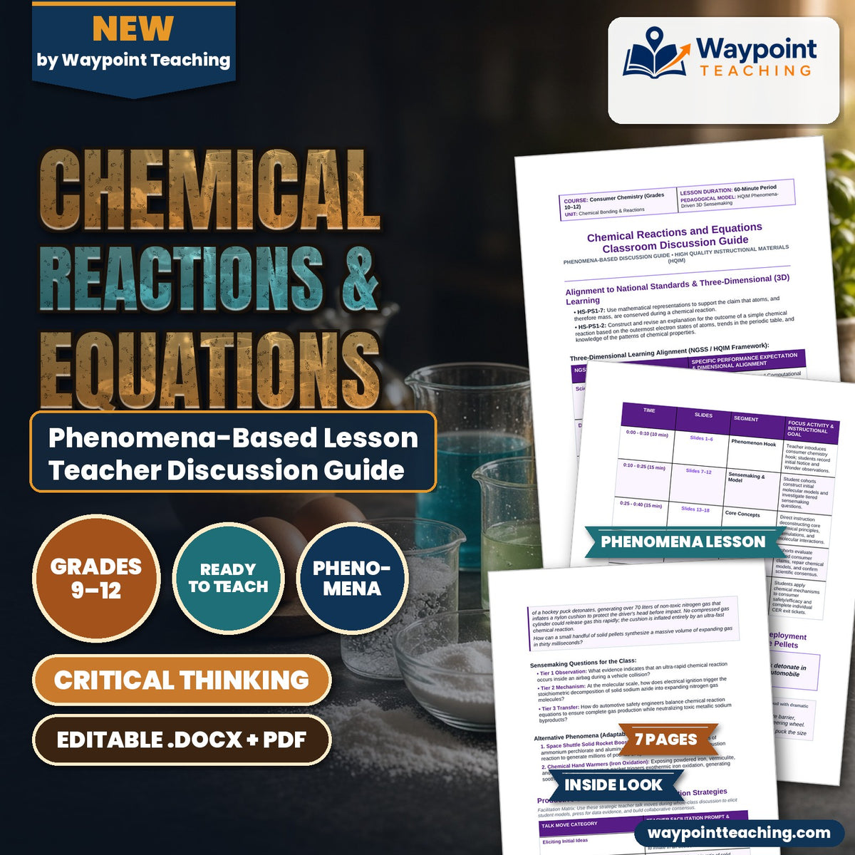Chemical Reactions & Equations Phenomena-Based Lesson: Explosive Millisecond Deployment of Automobile Airbags from Solid Sodium Azide Pellets Teacher Discussion Guide cover