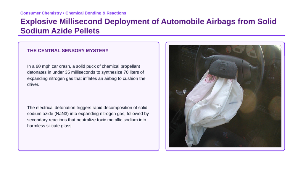 Chemical Reactions & Equations Phenomena-Based Lesson: Explosive Millisecond Deployment of Automobile Airbags from Solid Sodium Azide Pellets Presentation sample page