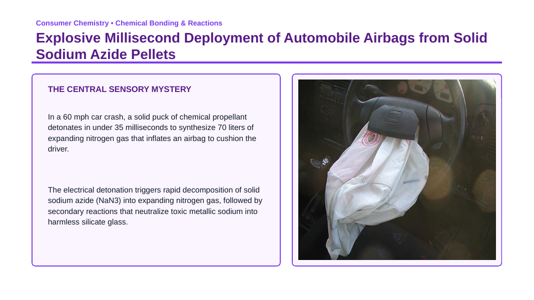Chemical Reactions & Equations Phenomena-Based Lesson: Explosive Millisecond Deployment of Automobile Airbags from Solid Sodium Azide Pellets Presentation sample page