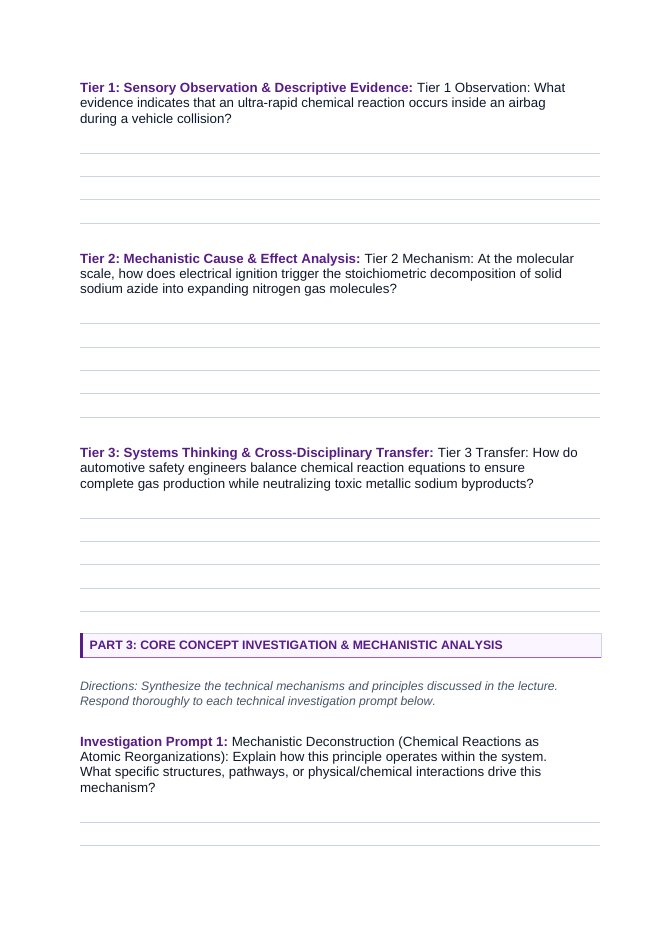 Chemical Reactions & Equations Phenomena-Based Lesson: Explosive Millisecond Deployment of Automobile Airbags from Solid Sodium Azide Pellets Student Response Sheet sample page
