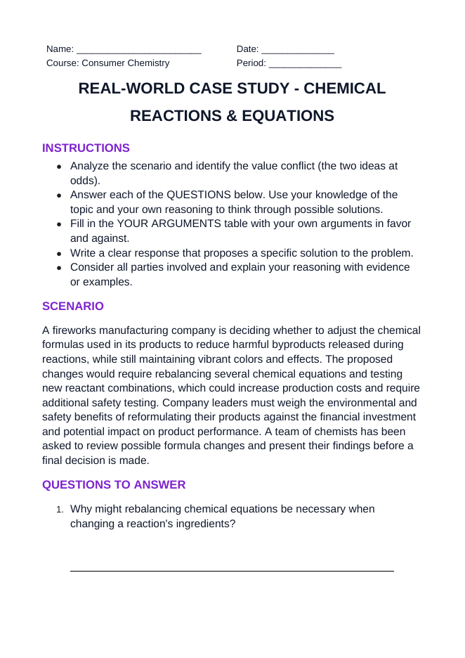 Chemical Reactions & Equations Real-World Case Study sample page