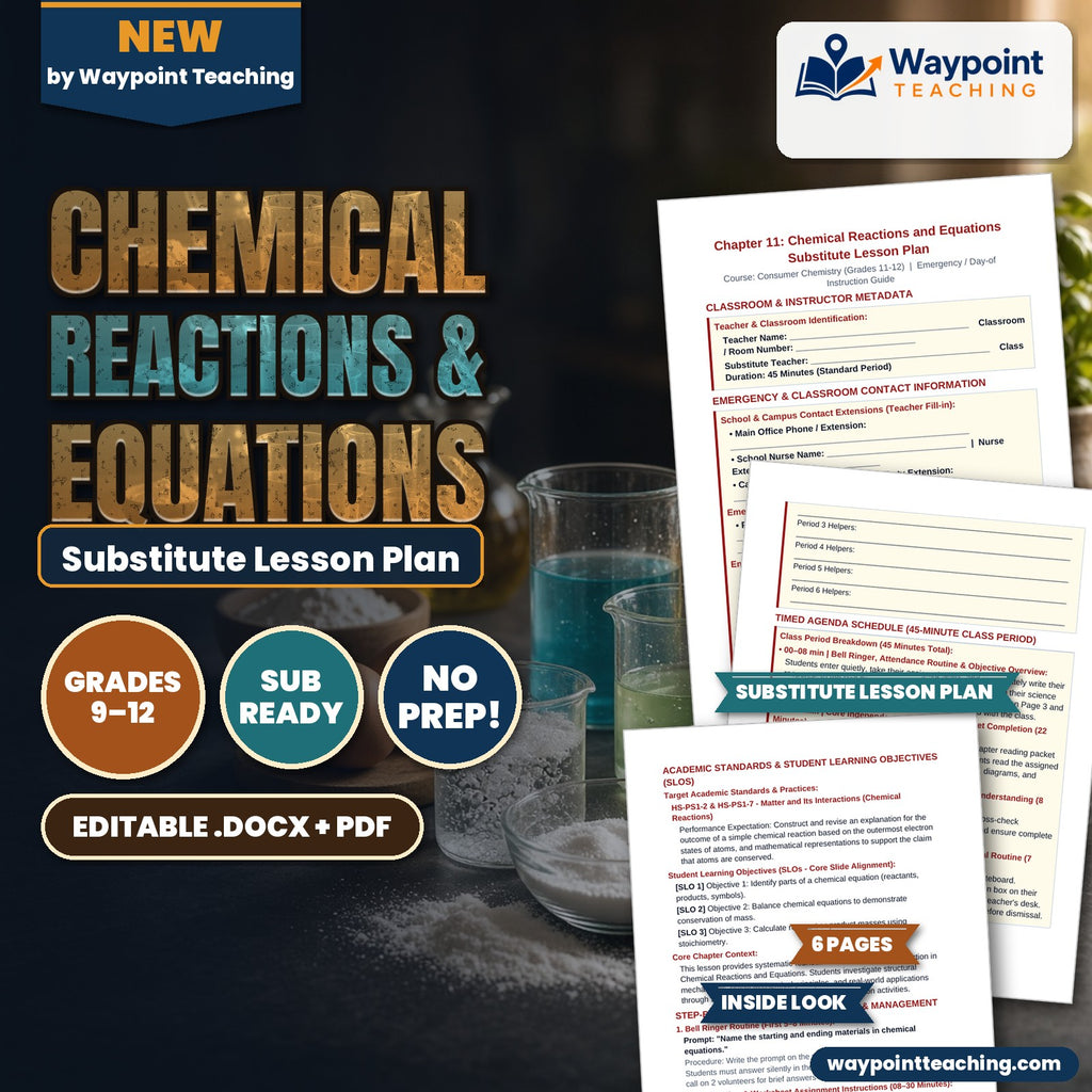 Chemical Reactions & Equations Substitute Lesson Plan cover