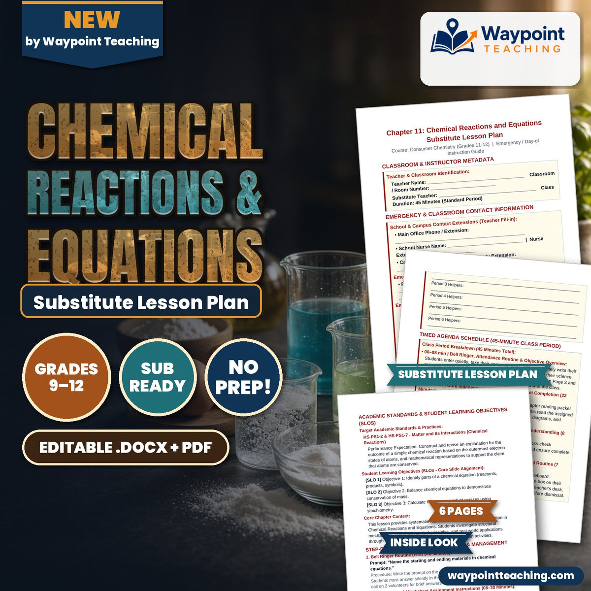 Chemical Reactions & Equations Substitute Lesson Plan cover