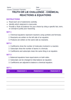 Chemical Reactions & Equations Truth or Lie Challenge sample page