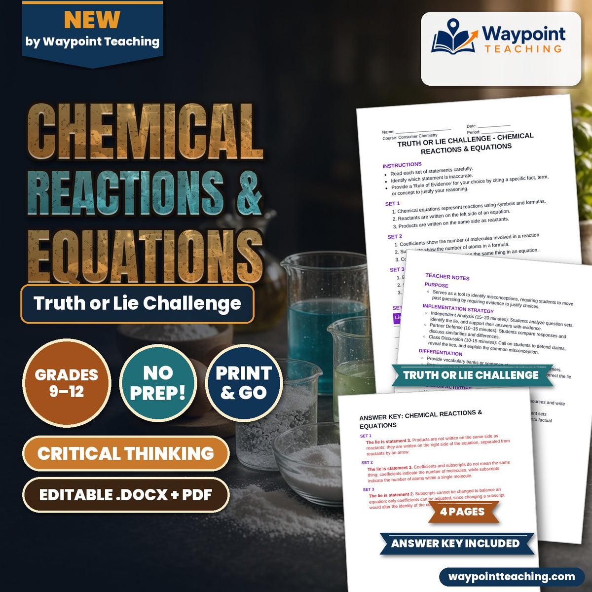 Chemical Reactions & Equations Truth or Lie Challenge cover